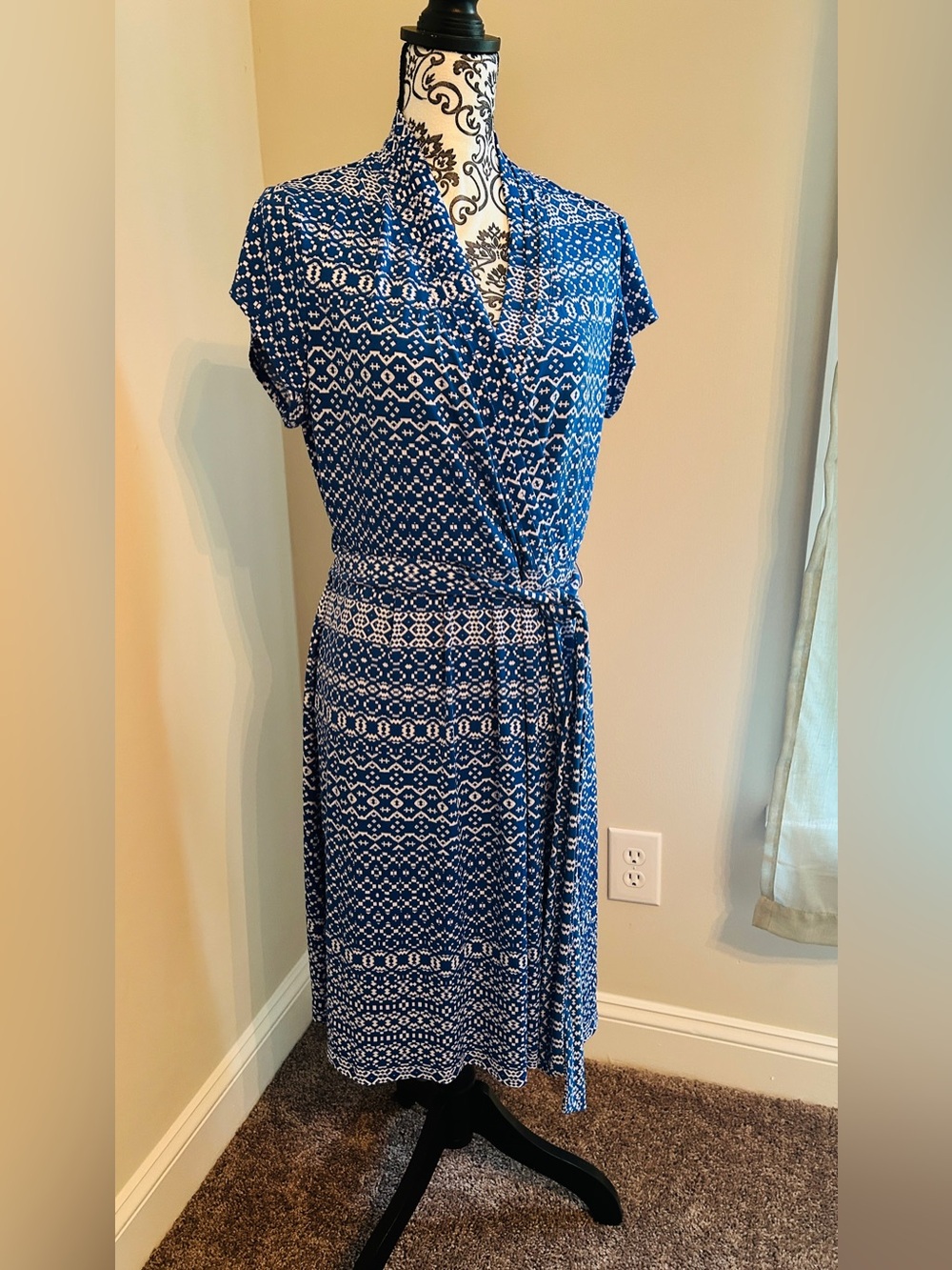 Liz Claiborne Blue Printed Wrap Dress - Classic Women's Summer Dress size XL